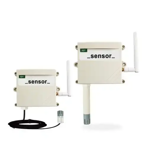 Multi-plate solar radiation shield housing atmospheric temperature and humidity sensors.