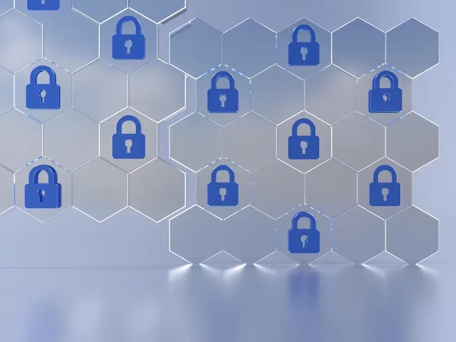 An abstract digital lock representing Virtue's strict privacy policy, data security, and NDA compliance for our global OEM and ODM sensor partners.